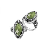 Sterling Silver Green Amethyst Quartz Oval Shape Balinese Vintage Statement Ring